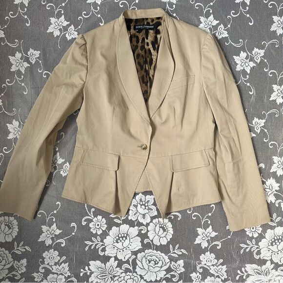 Dolce & Gabbana Tan Single Button Blazer with Shawl Collar Sz 48 Euro - Picture 7 of 16